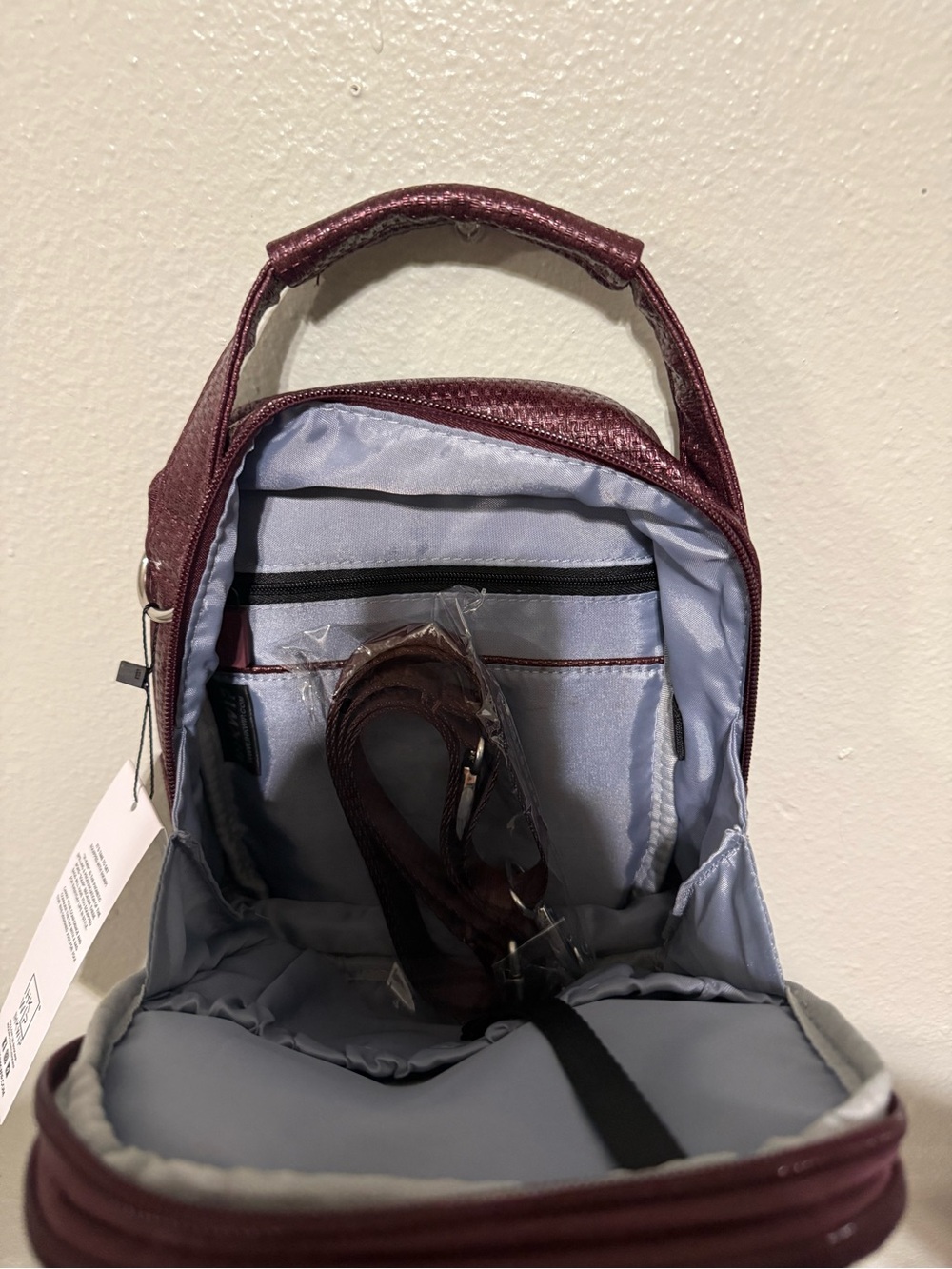 IHKWIP XL Stellar North/South Crossbody Top Handle Bag Burgundy Woven NWT - Picture 11 of 16